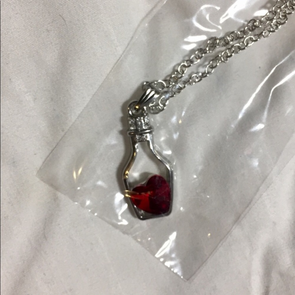 Silver “Red ❤️ in a Bottle” Necklace w/ Crystals - Picture 2 of 3